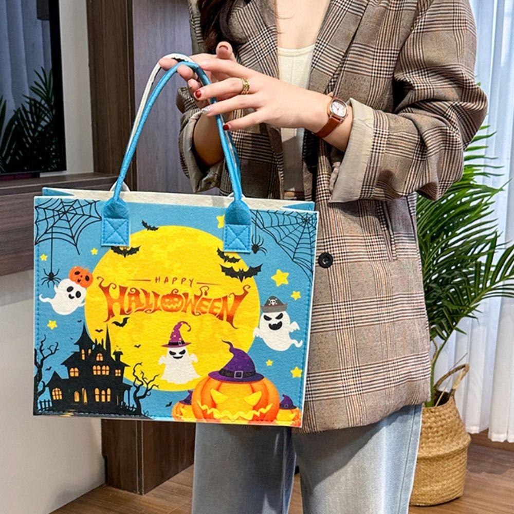 Fabric Trick or Treat Bag Candy Bag Pumpkin Storage Bag Foldable Halloween Felt Handbag Female