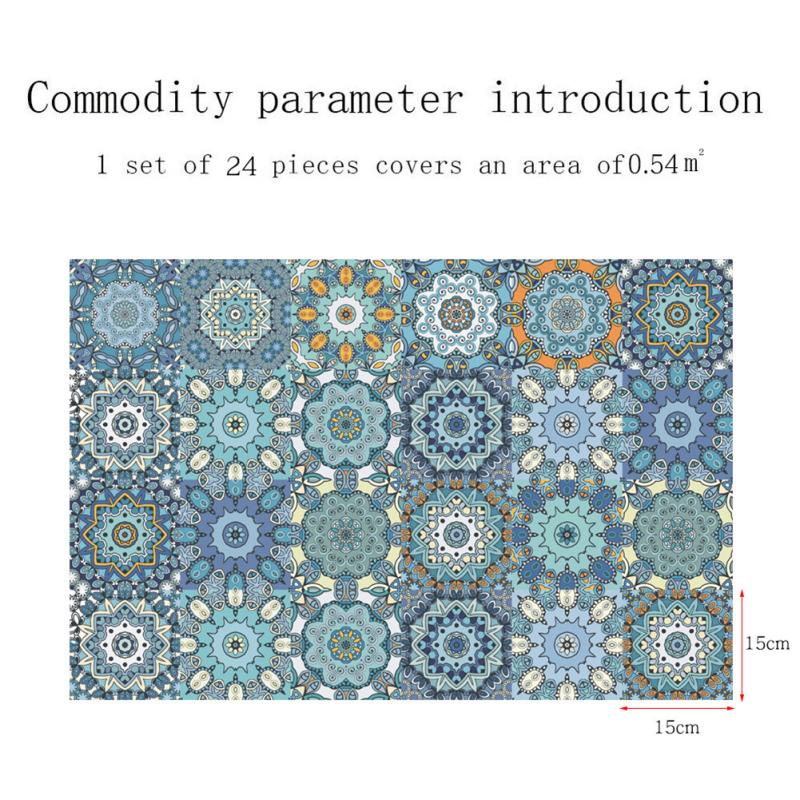 24 шт. наклейки на плитку мандалы в стиле ретро, ​​красочные водонепроницаемые термостойкие самоклеящиеся плитки, пленка на стену