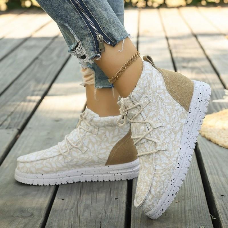 Womens Leopard Print Casual Flat Boots With Lace-Up Front Comfortable Rubber Sole Winter
