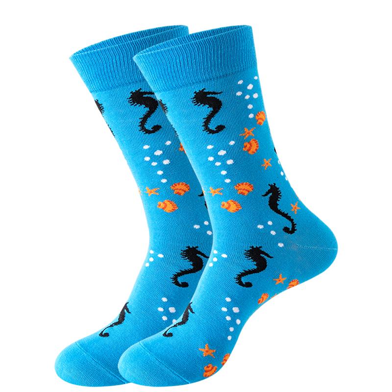 Новые модные мужские носки японские носки Harajuku Happy Cartoon Socks носки с морским коньком, крабом, креветкой, коралловыми носками, трендовые мужские чулки, забавные носки