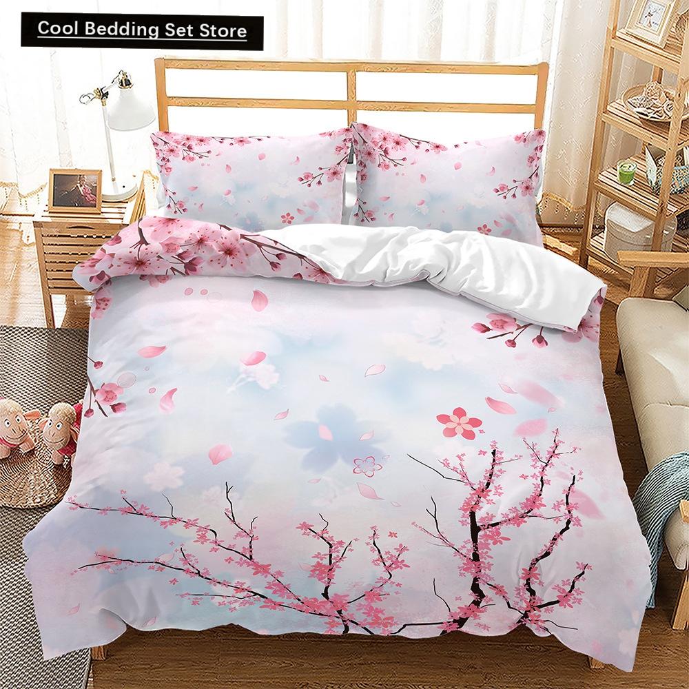 Pink Floral Duvet Cover Japanese Cherry Blossoms Theme Bedding Set Spring Romantic Quilt Cover For Girl Microfiber Bedspread