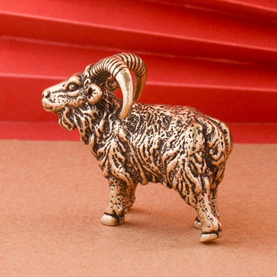 Латунная фигурка козла, винтажная модель овцы с длинным рогом, мини-статуэтка животного из металла, скульптура
