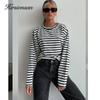 Женская полосатая футболка Hirsionsan с длинными рукавами, весна-лето 2023, большие футболки из 100% хлопка, женские повседневные шикарные футболки, топы для девочек