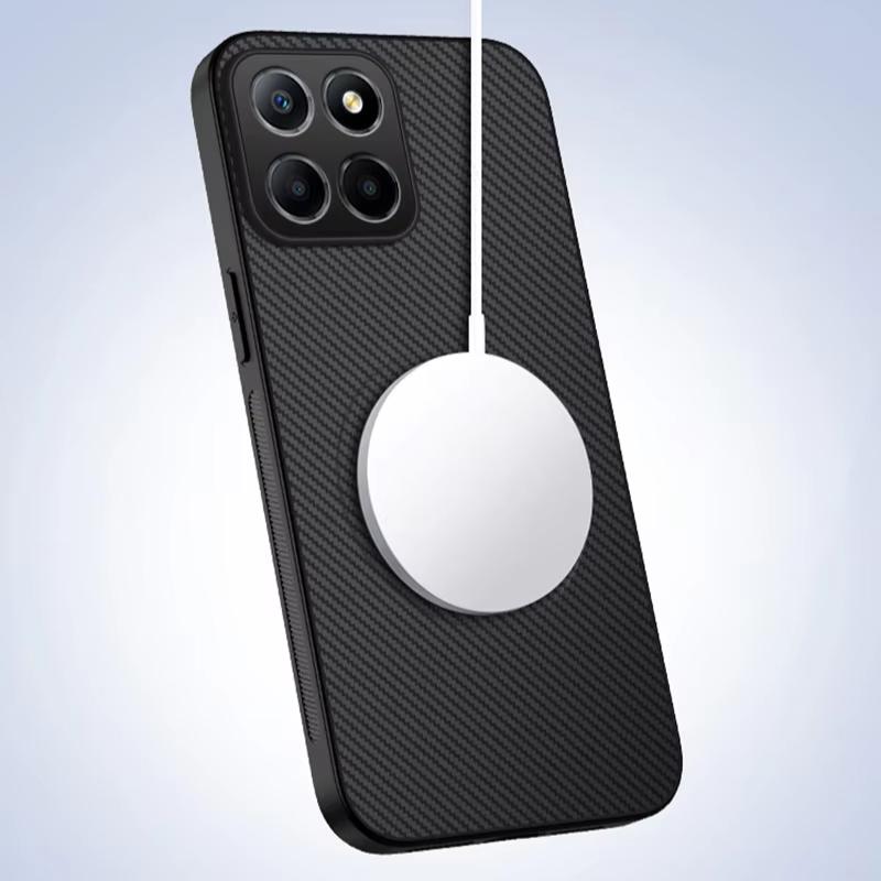 Чехол с текстурой углеродного волокна для Magsafe для Honor X8C X7C Honor 200 Smart Магнитная беспроводная зарядка Ударопрочная матовая силиконовая задняя крышка