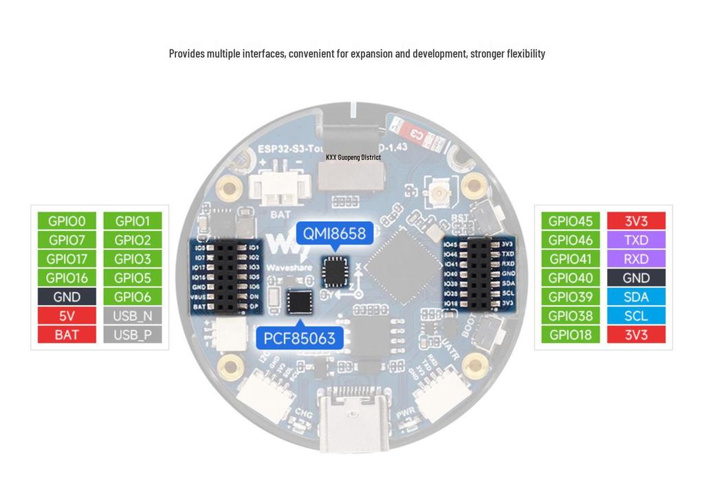 Отладочная плата ESP32-S3 с AMOLED-дисплеем и сенсорным экраном 1,43" 466×466 пикселей, интерфейс QSPI