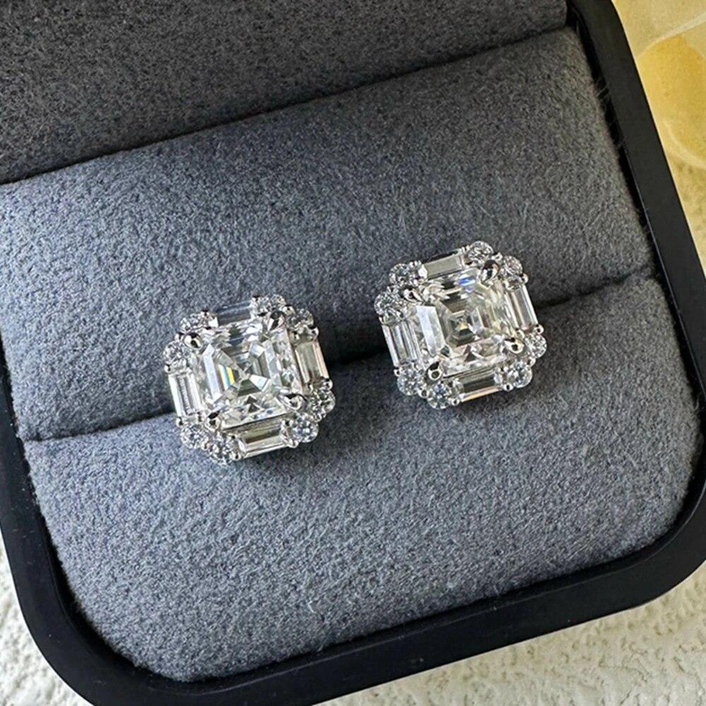 Цвет D, 100% стерлинговое серебро 925 пробы, VVS1 3EX, огранка Asscher, 6*6 мм, настоящие муассанитовые бриллианты, серьги-гвоздики, свадебные украшения