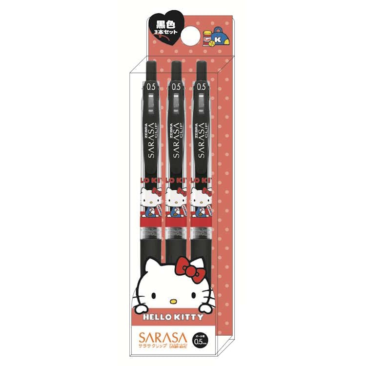 Kamio Japan Hello Kitty SARASA Ballpoint Pen 3-Piece Set Clip Black Single Color Writing Instrument Supplies 071758