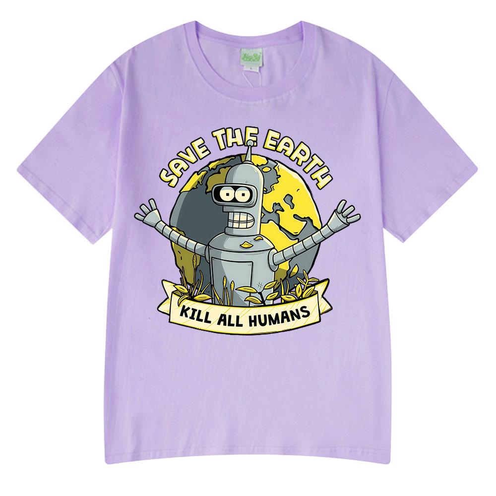 Save The Planet Kill All Humans Funny Robot T ShirtsUnisex Clothing Retro Short Sleeve T-shirts Oversized Cotton Tee Shirt