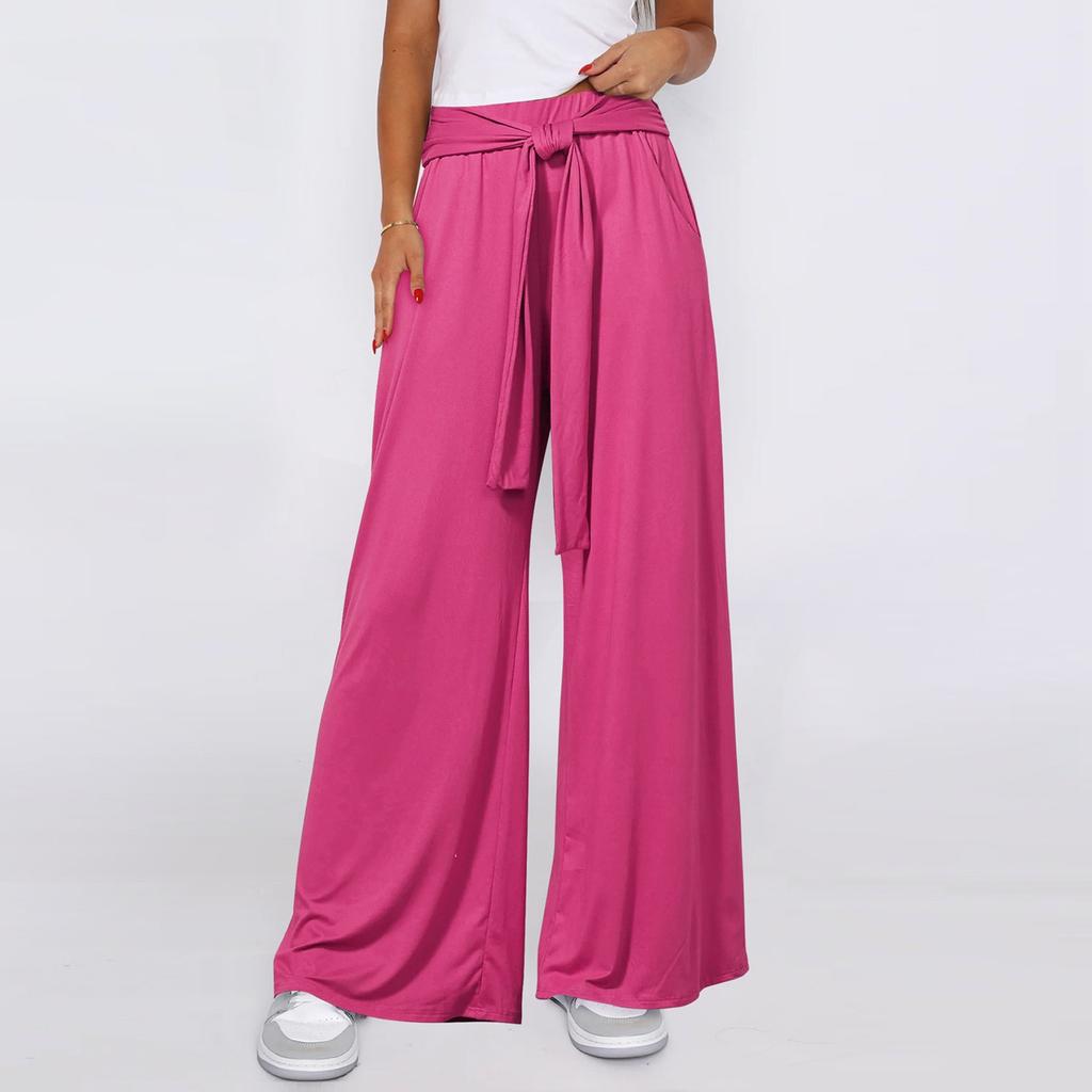 Women's Lace-Up Wide-Leg Pants Casual Pants Solid Color Trousers With Pockets