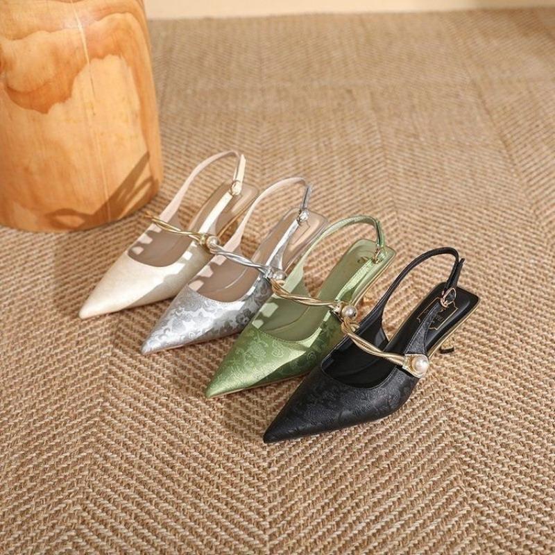 2024 New Summer Fashion Pointed Toe Pearl Shoes Women High Heels Banquet Women Shoes Sexy Women Sandals