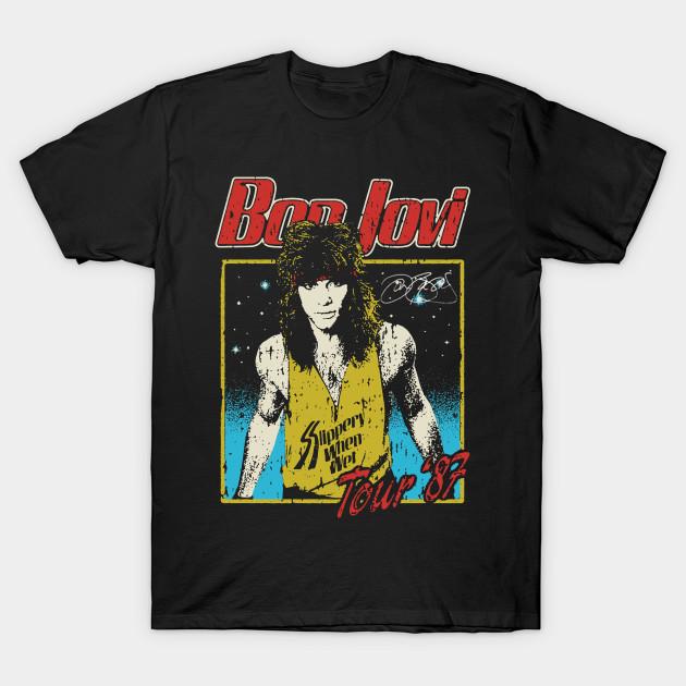 Ретро Тур 87 Bon Jovi Футболка с коротким рукавом Черная Мужская Унисекс S-234XL Унисекс Футболка