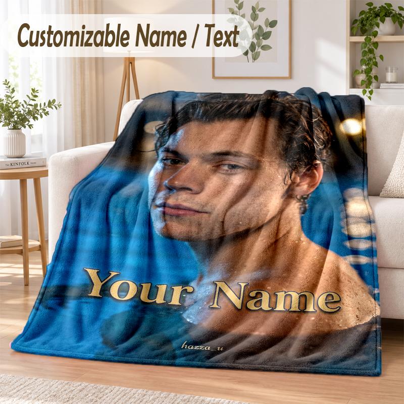 Custom Text Flannel Blanket Harry Styles Print Warm Cozy Blanket Home Sofa Bedding