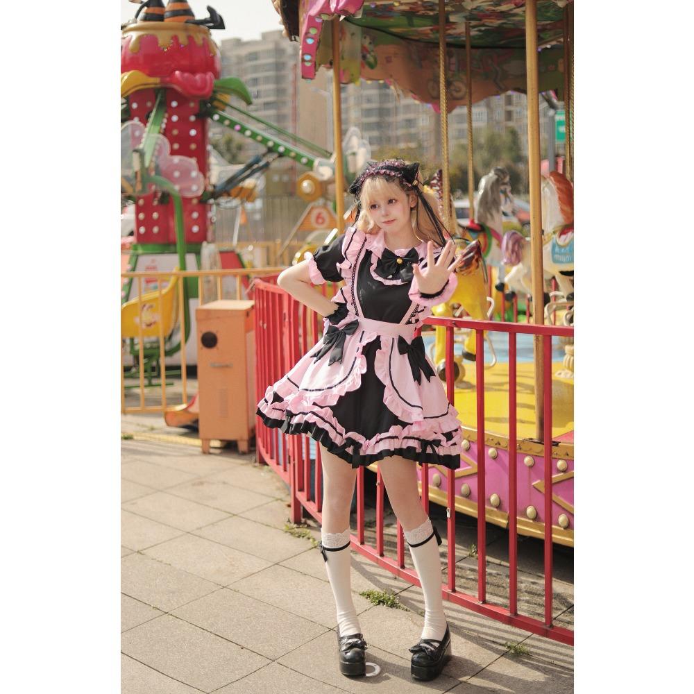 Новый костюм горничной Black Pink Cos Милая девушка Милый кот Бант Мягкий костюм Юбка