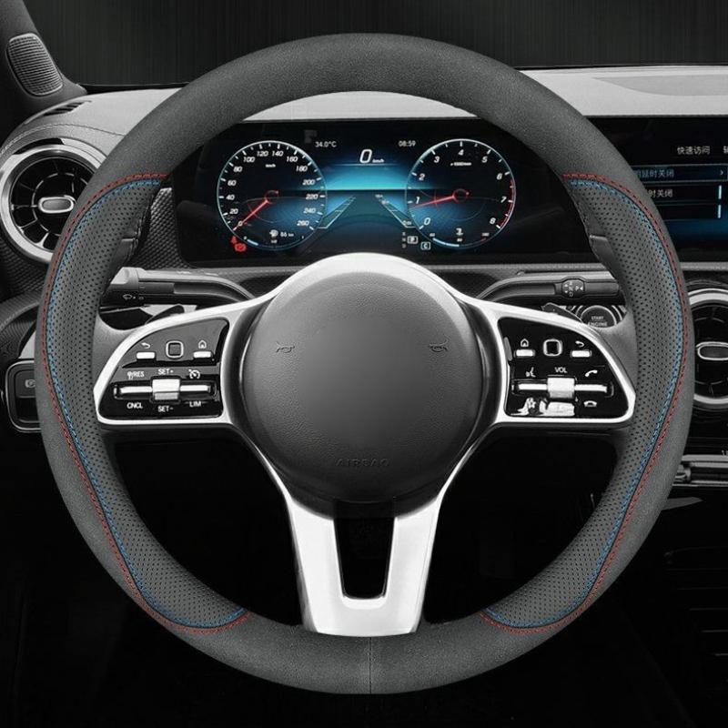 For Truck Van Bus Universal Fit 38-50CM Suede Leather Steering Wheel Cover Non-Slip Breathable Long Distance Driving Interior