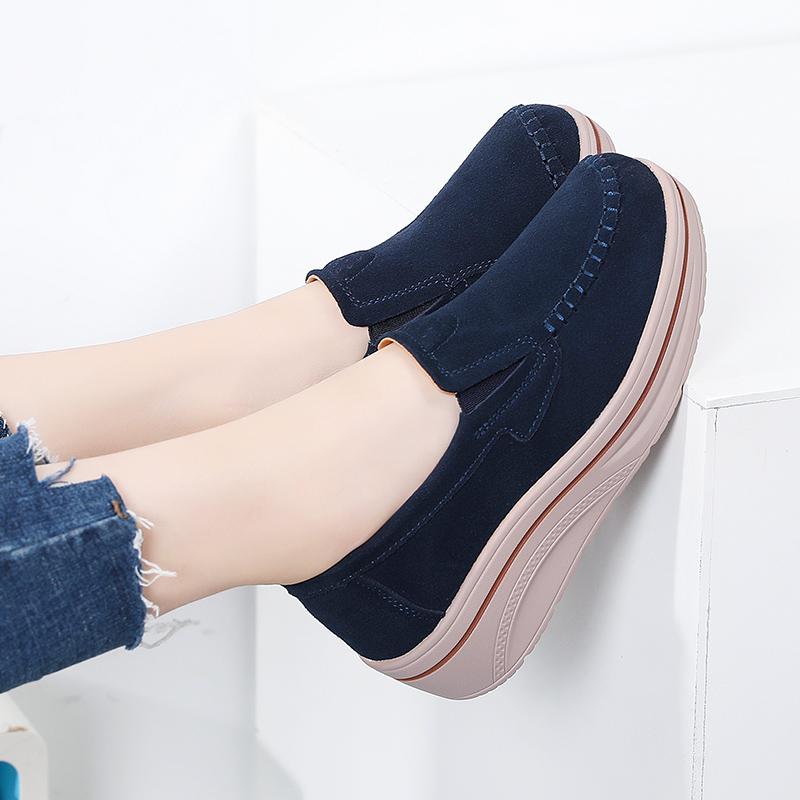 Женские туфли-лоферы на платформе, замшевые туфли, мокасины, повседневные туфли без застежек, минималистичные, на толстой подошве, увеличивающие рост, для мам