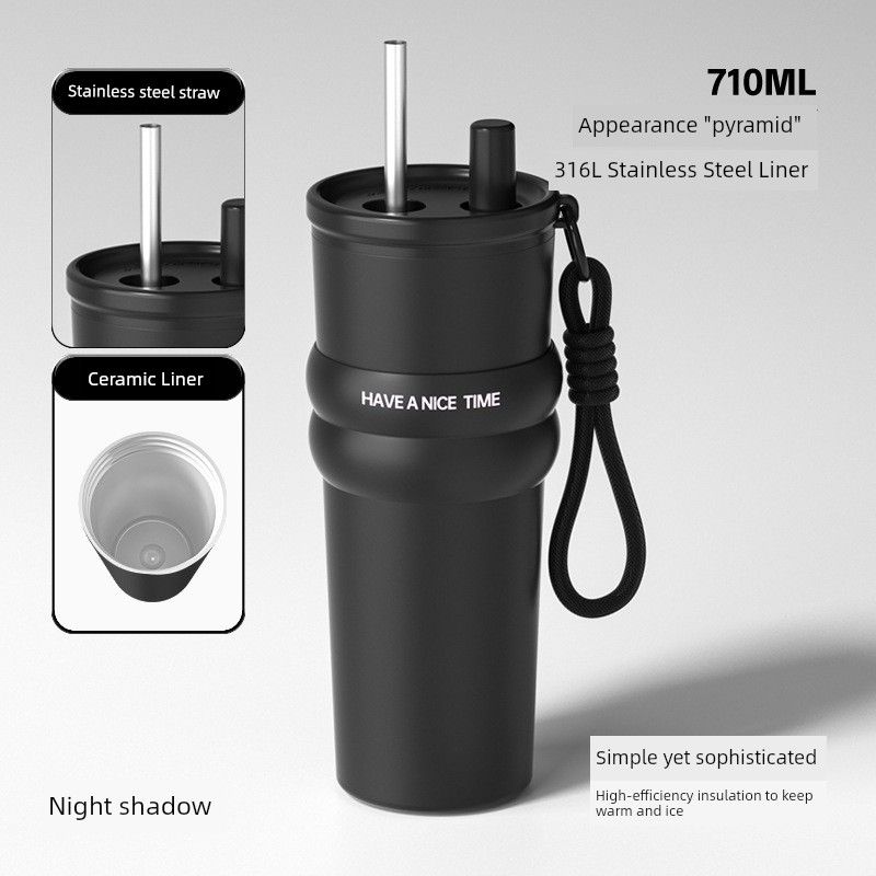 Large-Capacity Thermos Cup for Men, 316 Stainless Steel Portable Coffee Cup for Women, 2024 New Model Car-Mounted Straw Water Cup