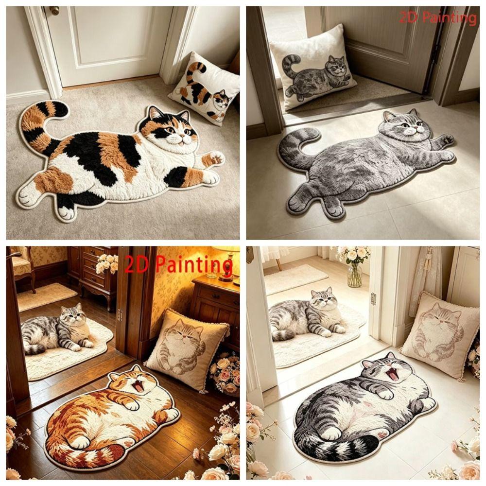 2D Cat-Shaped Area Rug Non-Slip Cartoon Carpet Soft Home Decor Carpet Bedrooms