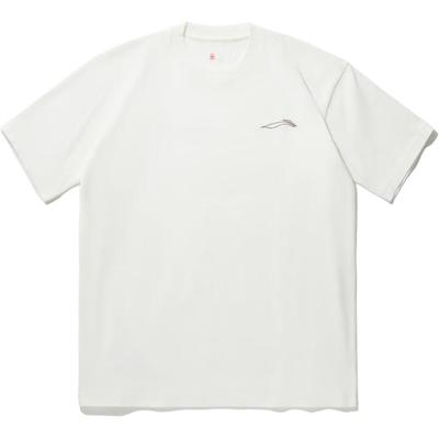 Li Ning Простая однотонная футболка с круглым вырезом, повседневная, с коротким рукавом, мужская, топы, молочно-белый AHSU203-3