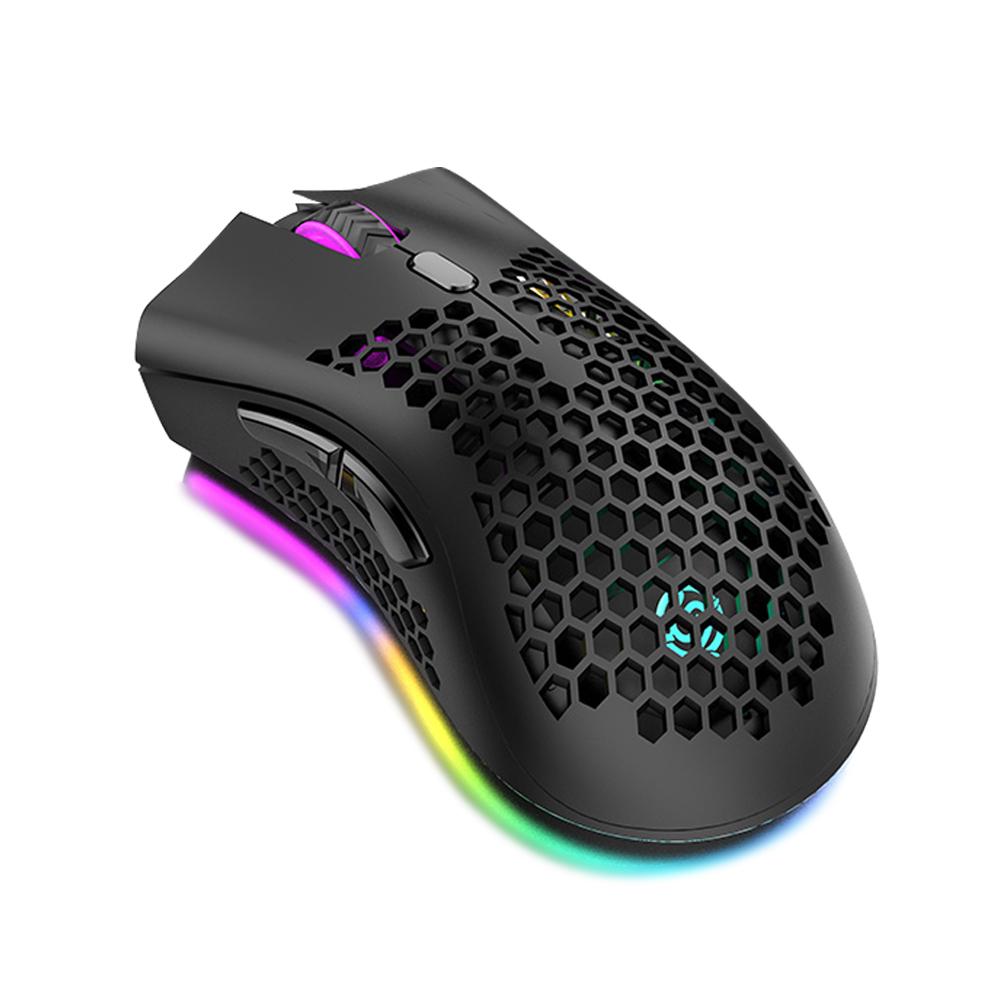 2.4G Wireless Gaming Mouse Rechargeable Mouse with RGB Light Effect 3 Adjustable DPI Hollowed-out