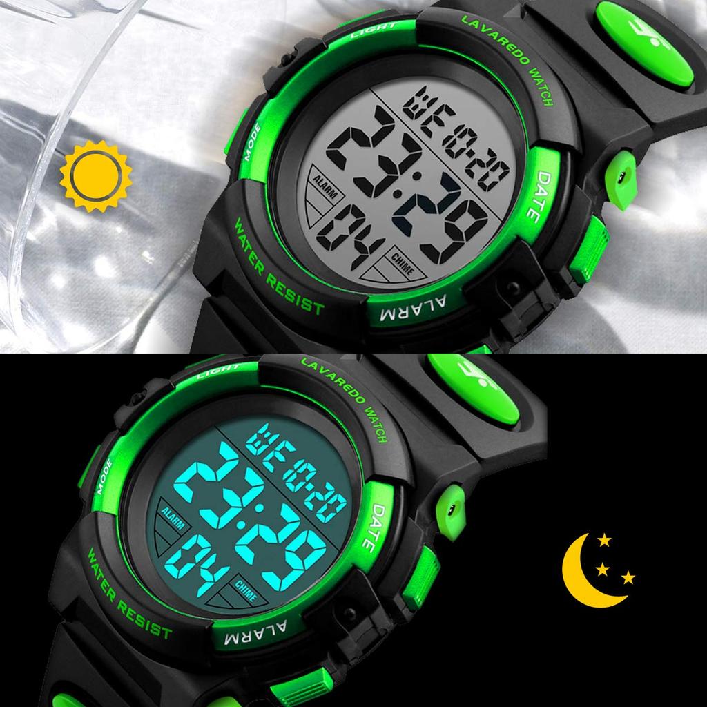 Часы для мальчиков, цифровые часы для мальчиков, спортивные часы для активного отдыха, многофункциональные, водонепроницаемые, глубина 50 м, оповещение, дата, день, дисплей, двойное время, светодиодный аналоговый дисплей, детские