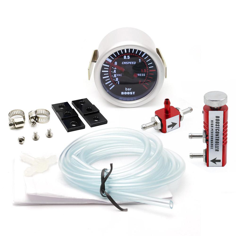 CNSPEED 2 "52mm Turbo Boost Gauge -1-2 Bar Car Smoke Len With Adjustable Auto Turbo Boost Controller Kit 1-30 PSI
