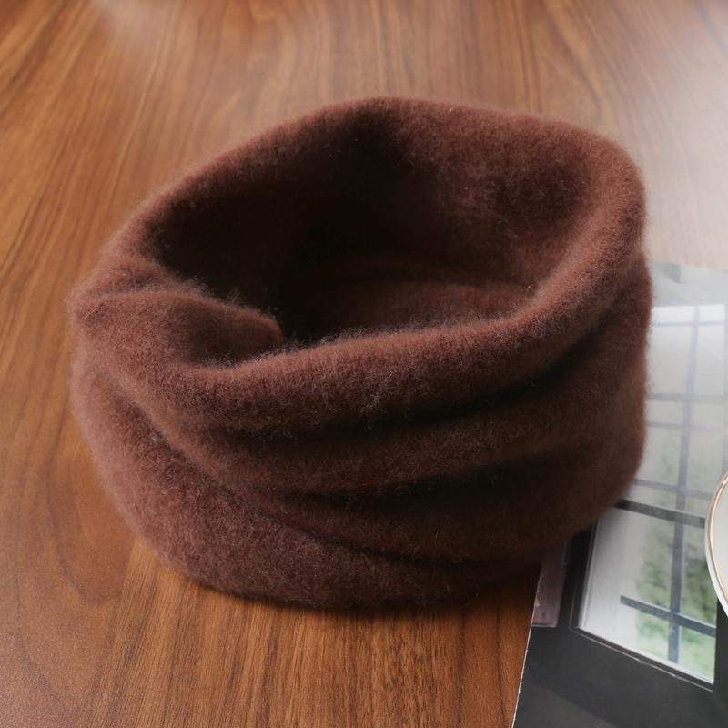 100%Wool Soft Warm Ring Scarf Women Winter Luxury Cashmere Neckerchief Headband Multi-functional Face Towel Hairband Fake Collar