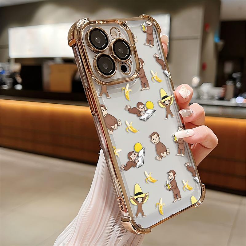 Cute cartoon monkey Plating Phone Case For iPhone 17e 16 15 14 13 12 11 Pro Max X XR XSMax 7 8 Mini Air Plus Anti-Fall Airabag