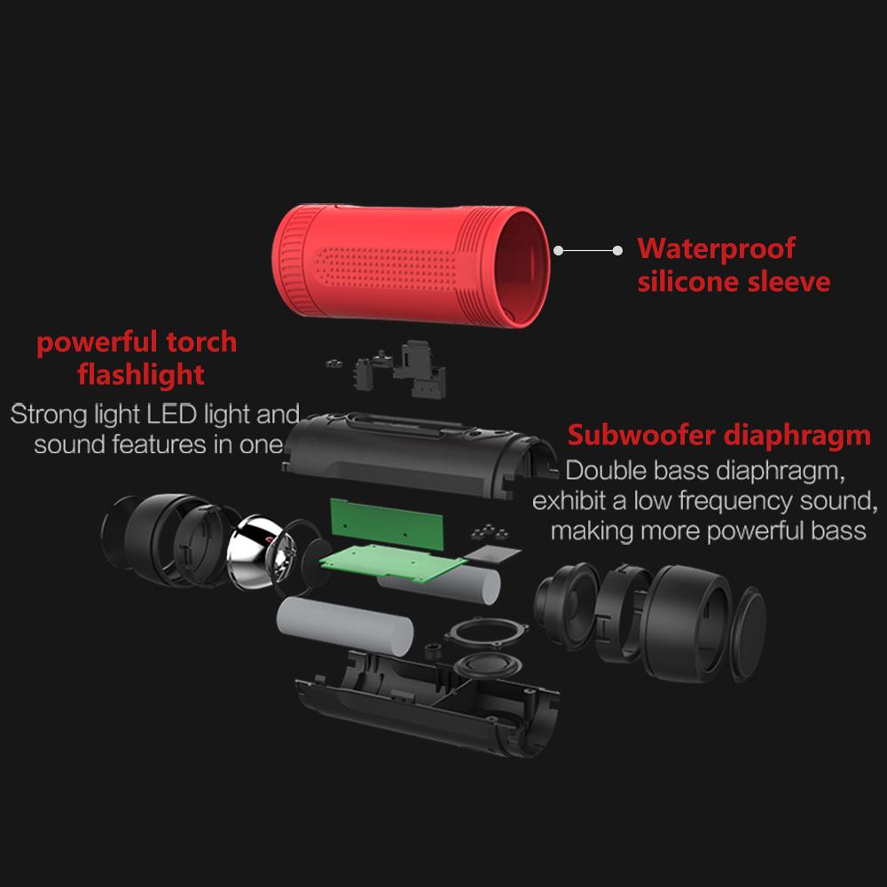 ZEALOT S1 Grey Portable Bluetooth Speaker Wireless Bicycle Speaker fm Radio Outdoor Waterproof Boombox Support TF Card AUX Flashlight