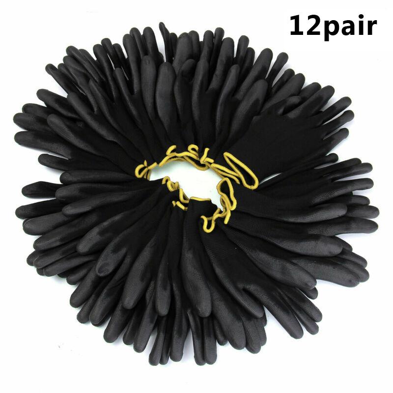 12Pairs Safety Coating Work Gloves Hand Protect PU Nylon Antiskid Dust-proof