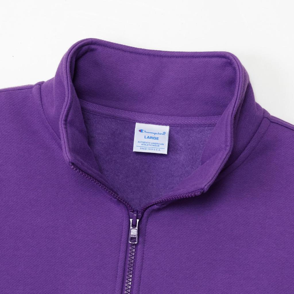 Толстовка с длинным рукавом, начесаная подкладка из хлопка, логотип USA Script, полумолния, толстовка, базовая, темно-фиолетовая [Champion] C8-Y014Z, мужская