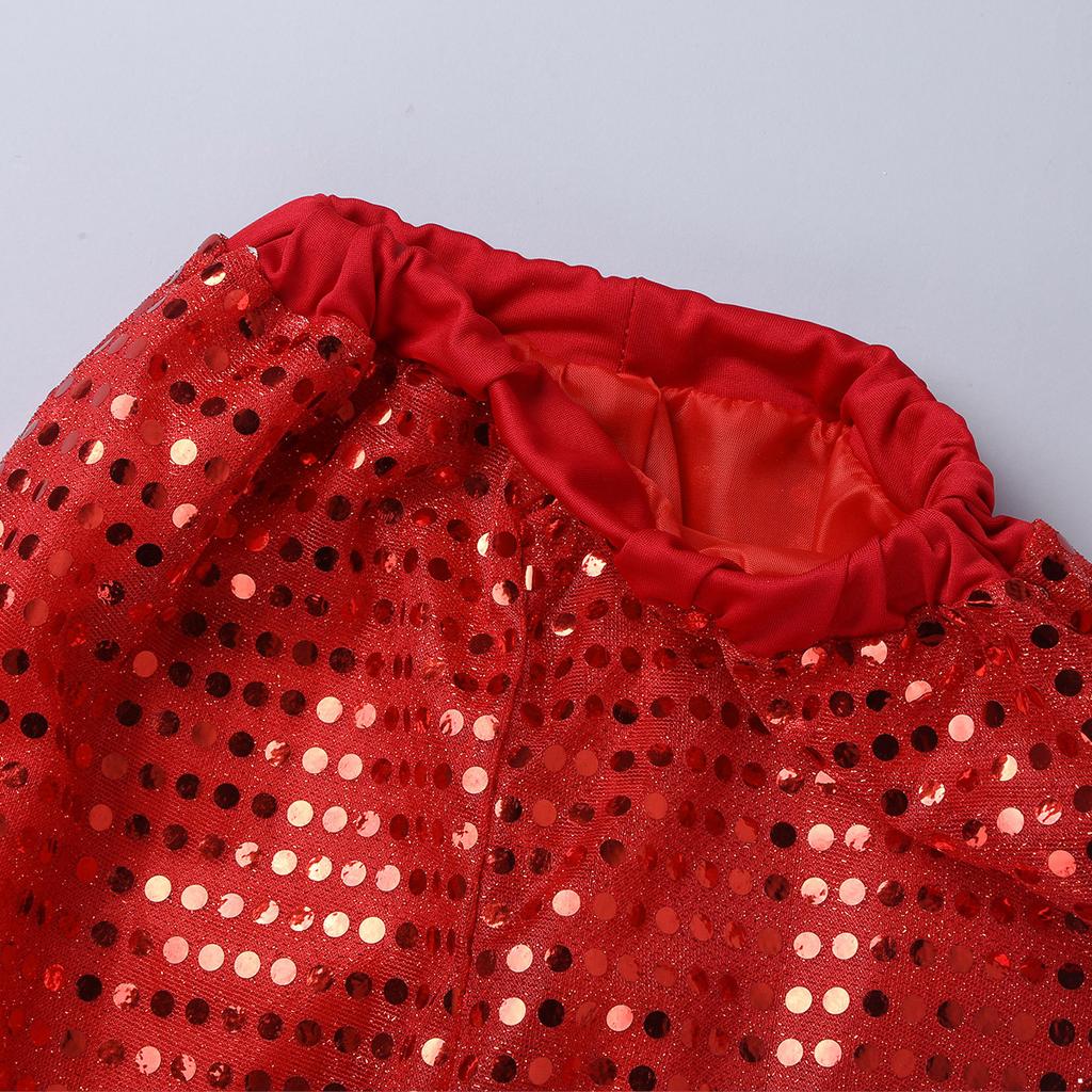 Kids Boys Girls Sparkly Sequins Long Sleeve Hip Hop Jazz Street Dance Costumes Long Sleeve Hooded Jacket Pants Set