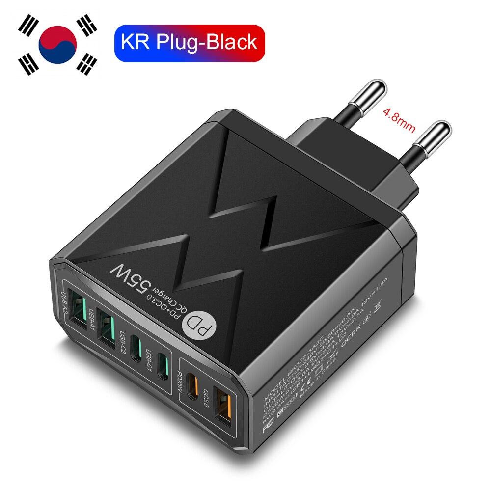 6 в 1 55 Вт PD USB зарядное устройство Быстрая зарядка Quick Charge 3.0 дорожное зарядное устройство для iPhone Samsung Xiaomi зарядное устройство для мобильных телефонов