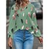 GMXIA Women's Spring Summer V-neck Feather Print Long Sleeve Loose T-shirt Top for Women