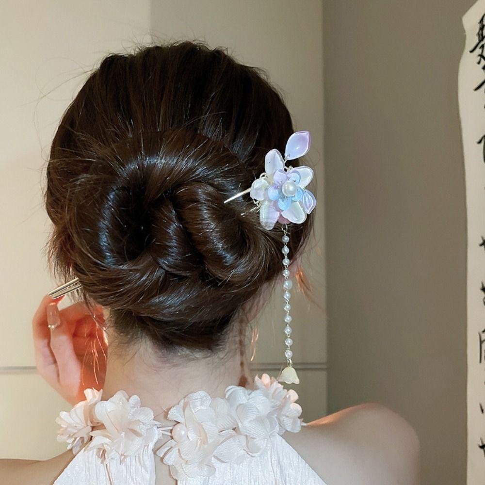 Сладкие цветы Жемчужная кисточка Заколка для волос Модный цветочный головной убор Древний стиль Палочка для волос Девочки