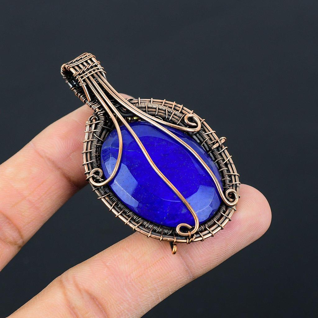 Созданный в лаборатории синий сапфир, ювелирные изделия, подвеска ручной работы из чистой медной проволоки, обернутая драгоценными камнями