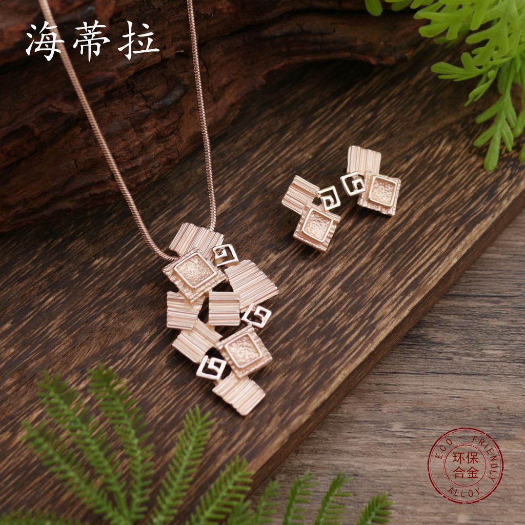 Новый эмалевый цветной квадратный геометрический набор сережек-гвоздиков и подвески, женское простое и универсальное геометрическое квадратное ожерелье