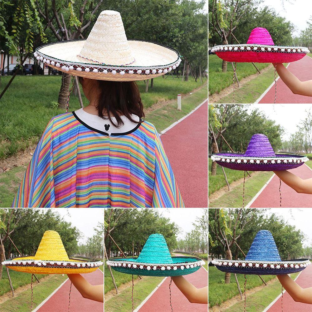 Праздничные украшения для вечеринки, мексиканская шляпа с помпоном, соломенная шляпа, шляпа для косплея на Хэллоуин, соломенная одежда