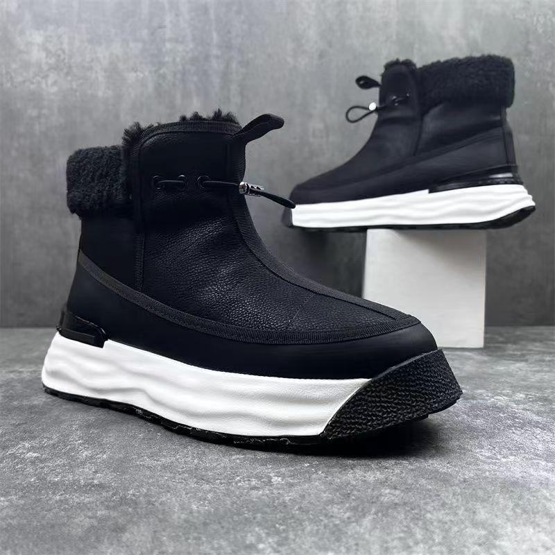 Fashion Spring Autumn New Men's Shoes High Cut Thick Soled Snow Boots Anti Slip Waterproof Cowhide British Style Versatile Casual Boots