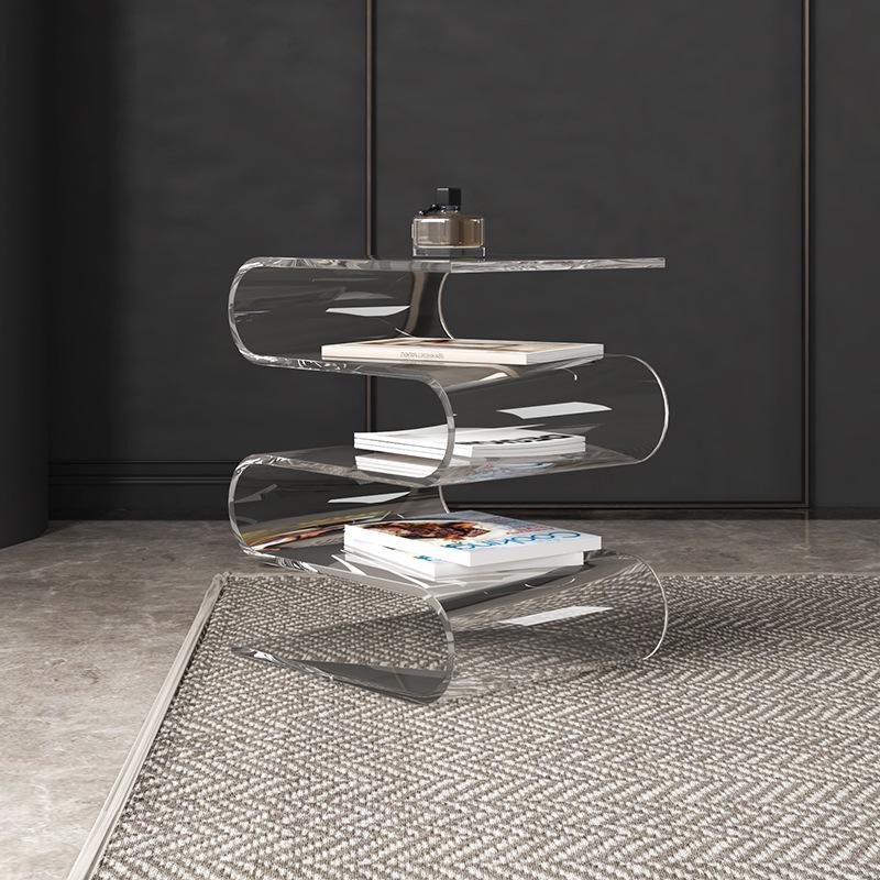 Американский кремовый минималистский приставной столик из цельного дерева с полкой для журналов — идеально подходит для спальни или гостиной