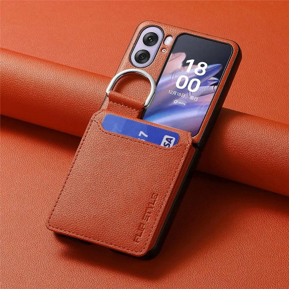 Ring Holder Wallet Cards Solt Phone Case For OPPO Find N3 N2 Flip 5G Kickstand Vertical Litchi Pattern PU Leather Magnetic Cover
