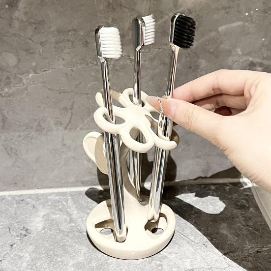 Toothbrush Holder Storage Stand High Stability Easy To Clean Compact Size Flower Shape Ceramic Storage Rack Multifunctional Toothbrush Holder