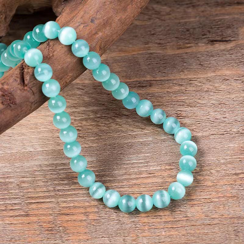 Розовые и белые бусины из камня «Кошачий глаз» - Готовые нити для DIY-браслетов