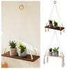 Wall Hanging Shelf Nordic Bohemia Style Wood Floating Shelf Adjustable Rustic Plant Storage Rack Holder With