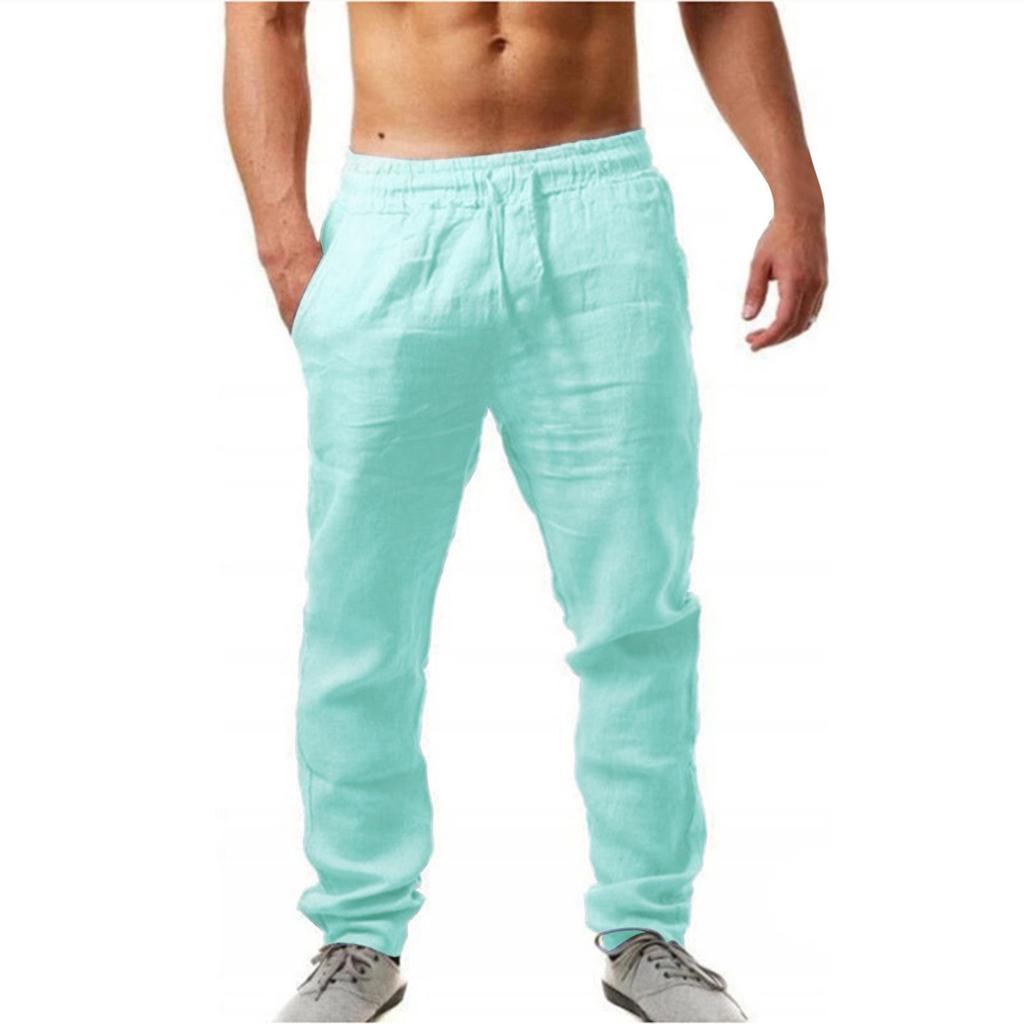Large Size Trousers for Men Summer Hip Hop Breathable Cotton Count Trousers Trendy Fashion Solid Color Thin Casual
