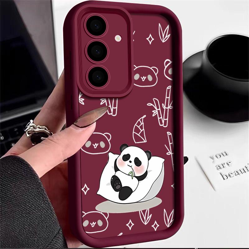 For Samsung S25 S24 S22 Ultra Plus S23 S21 S20 Fe A55 A54 A53 A52 A35 A15 5g Shockproof Panda Pattern Soft Silicone Lens Protection Phone Case Cover