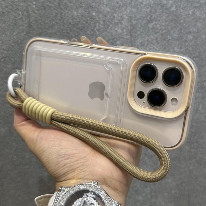 Прозрачный держатель для карт Кошелек Чехол для iPhone 16 15 14 Plus 12 11 13 Pro Max Мягкий силиконовый ремешок на запястье Ручной шнурок Чехол