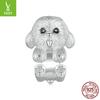 Cute Teddy 925 Sterling Silver Bracelet Beaded, Pet Puppy Dog Textured Bead Accessories