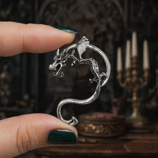 Серьга-кафф в ретро-стиле, Серьга-клипса с реалистичным дизайном чешуи дракона, Серьга-кафф в панк-стиле с 3D-крыльями и когтями, Покрытая гальваническим покрытием серьга-кафф для повседневной жизни и вечеринок