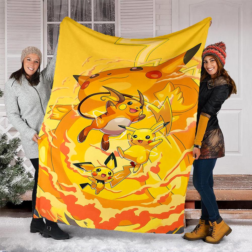 1pc Pikachu, Raichu Outdoor Flannel Blanket, Lightweight Warm Cozy for Travel Camping Office Soft Polyester Fabric
