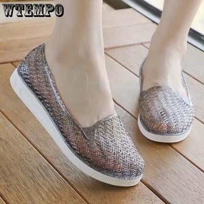 Повседневная рабочая обувь, женская, с дырками, дышащая, на плоской толстой подошве, нескользящая, весна-лето, большой размер, однотонные туфли